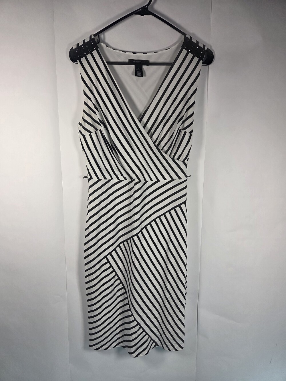 White House Black Market Black and White Striped V-Neck Dress - No Belt